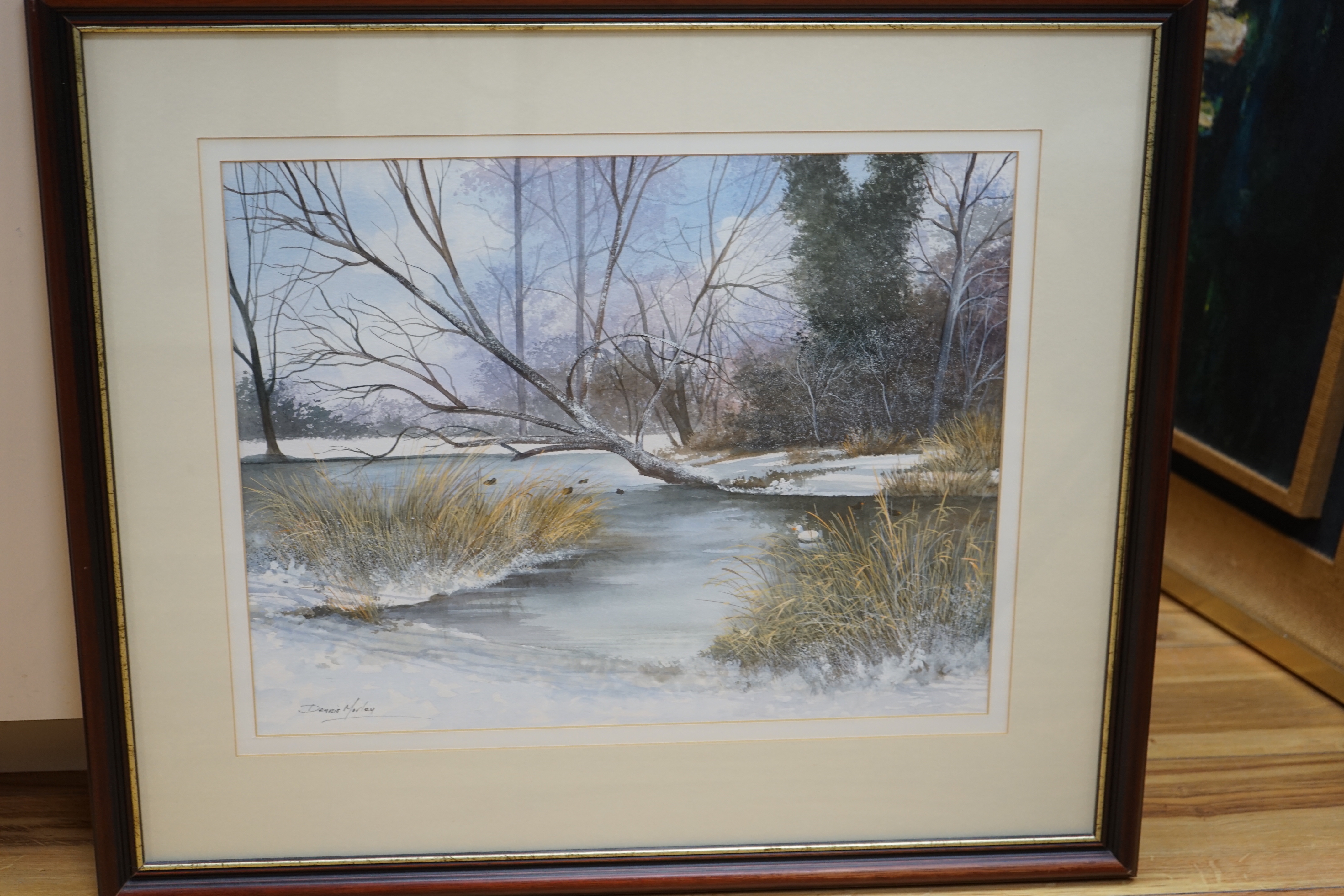 Dennis Morley (b.1929), two pairs of watercolours, Winter & Autumn landscapes and country pathways, each signed, 45cm x 35cm (4)